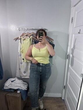 NWT $38 Anthropologie x Pilcro Yellow Hang Ten Layering Scoop-Hem Tank XL